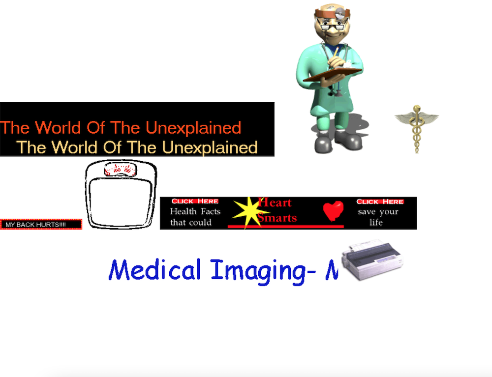 screenshot of a website with funny 90s medical themed gifs